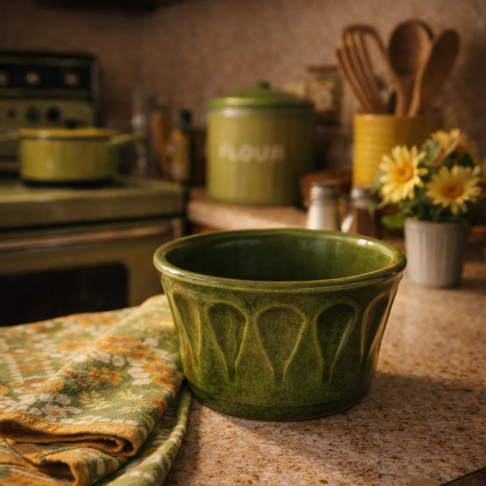 Vintage Floridaine USA Green Speckled Stoneware Bowl #506